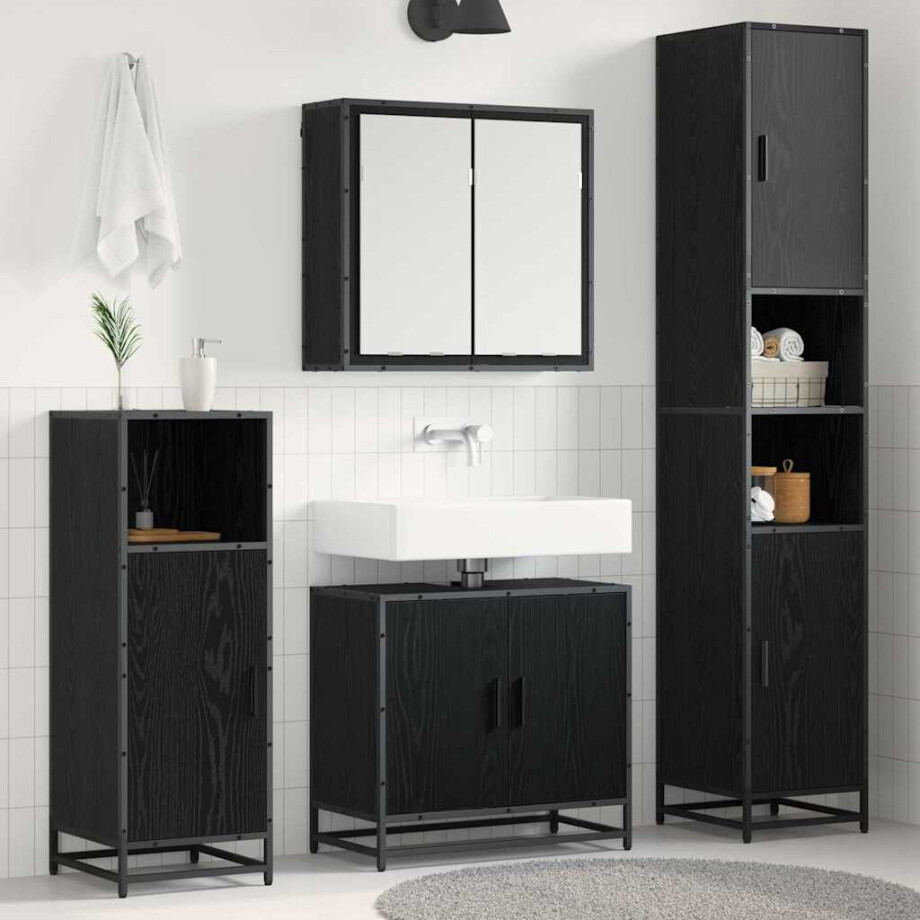 vidaXL Badkamermeubelset met opslag 4 pcs Zwart eiken 65 x 33 x 60 cm vidaXL Badkamermeubelset met opslag 4 pcs Zwart eiken 65 x 33 x 60 cm afbeelding 1