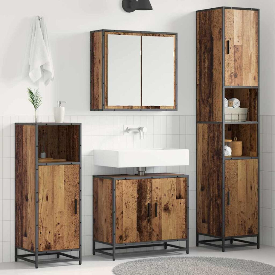 vidaXL Badkamermeubelset 3 pcs Oud hout 65 x 33 x 60 cm Bewerkt hout afbeelding 1