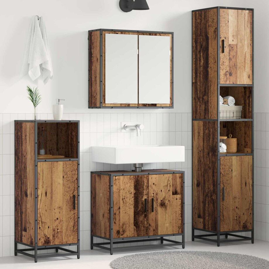 vidaXL Badkamermeubelset met plank 3 pcs Oud Hout Bewerkt hout vidaXL Badkamermeubelset met plank 3 pcs Oud Hout Bewerkt hout afbeelding 1