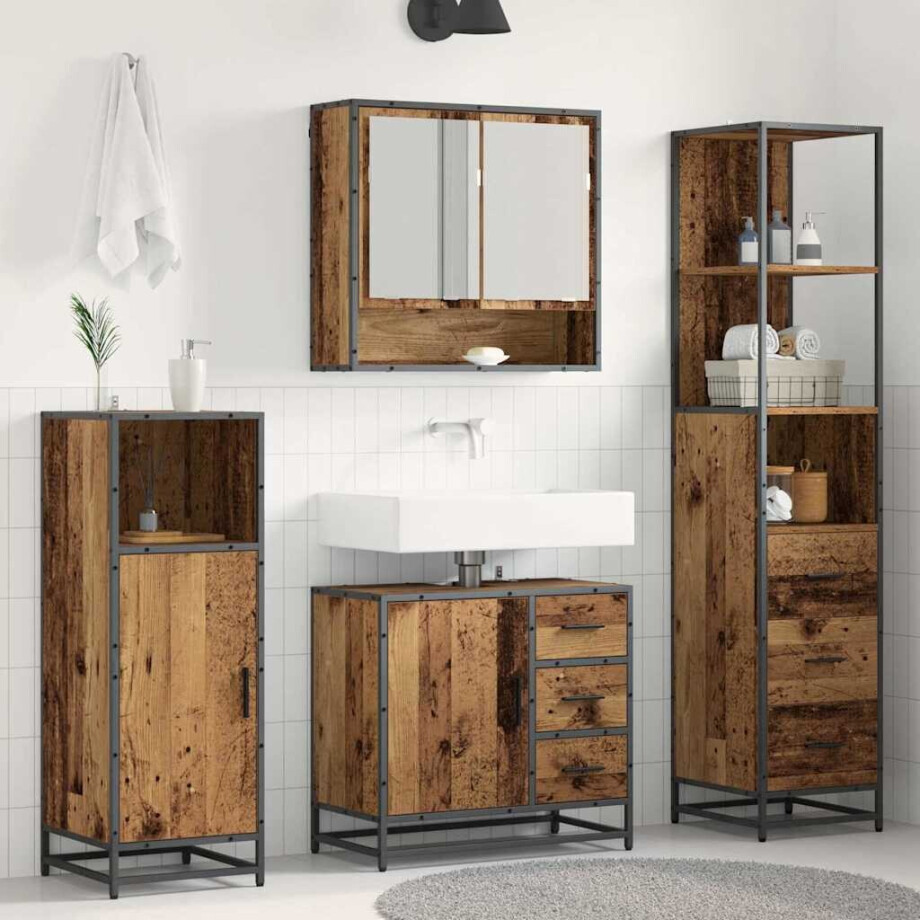 vidaXL Badkamermeubelset met lade 3 pcs Oud Hout Bewerkt hout afbeelding 1