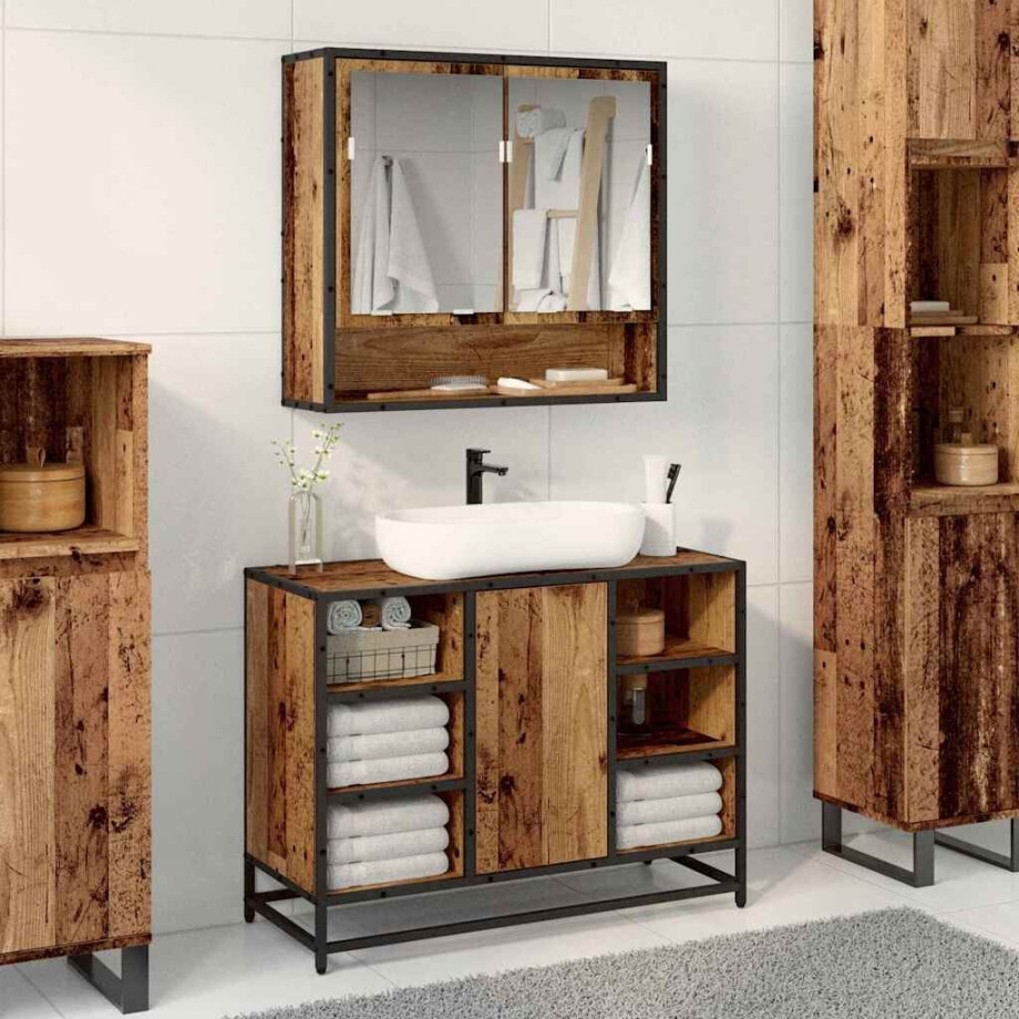 vidaXL Badkamermeubelset met plank 2 pcs Oud Hout Bewerkt hout afbeelding 1