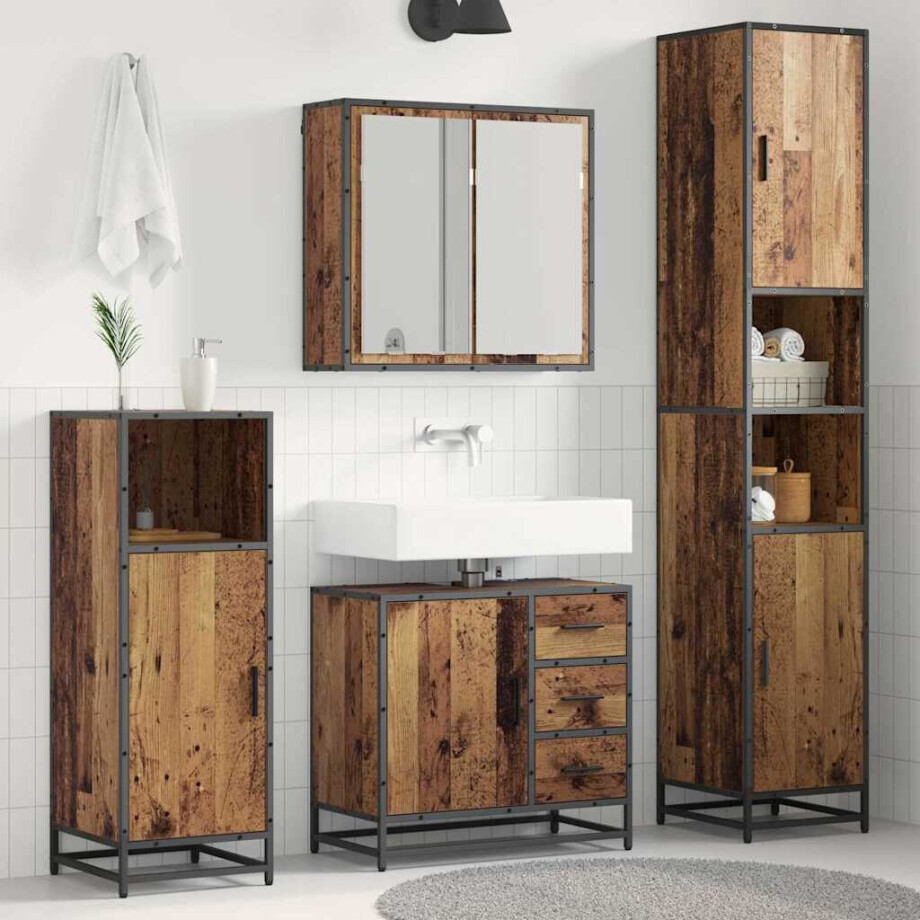 vidaXL Badkamermeubelset 3 pcs Oud hout 65 x 33 x 60 cm Bewerkt hout afbeelding 1