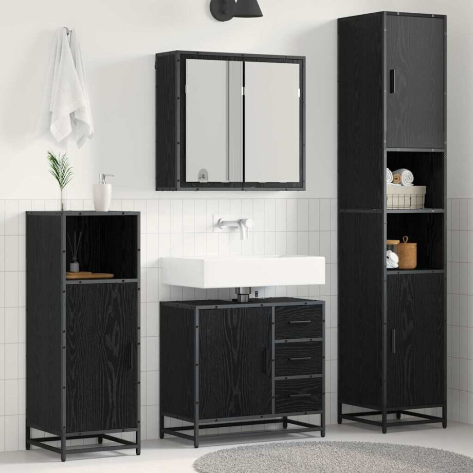 vidaXL Badkamermeubelset met lade 3 pcs Zwart eiken 65 x 33 x 60 cm afbeelding 1