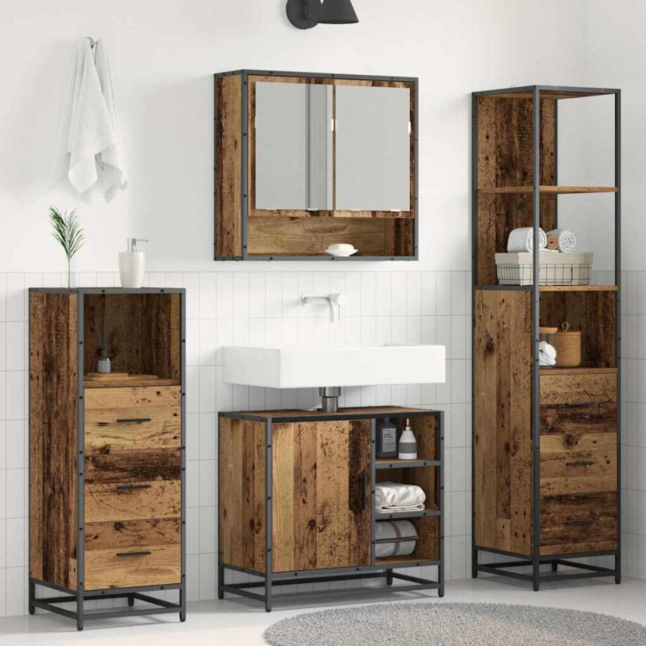 vidaXL Badkamermeubelset 4 pcs Oud hout 65 x 33 x 60 cm Bewerkt hout afbeelding 1