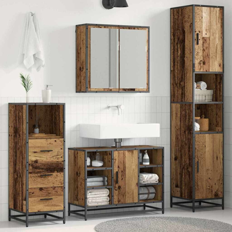 vidaXL Badkamermeubelset 3 pcs Oud hout 80 x 33 x 60 cm Bewerkt hout afbeelding 1