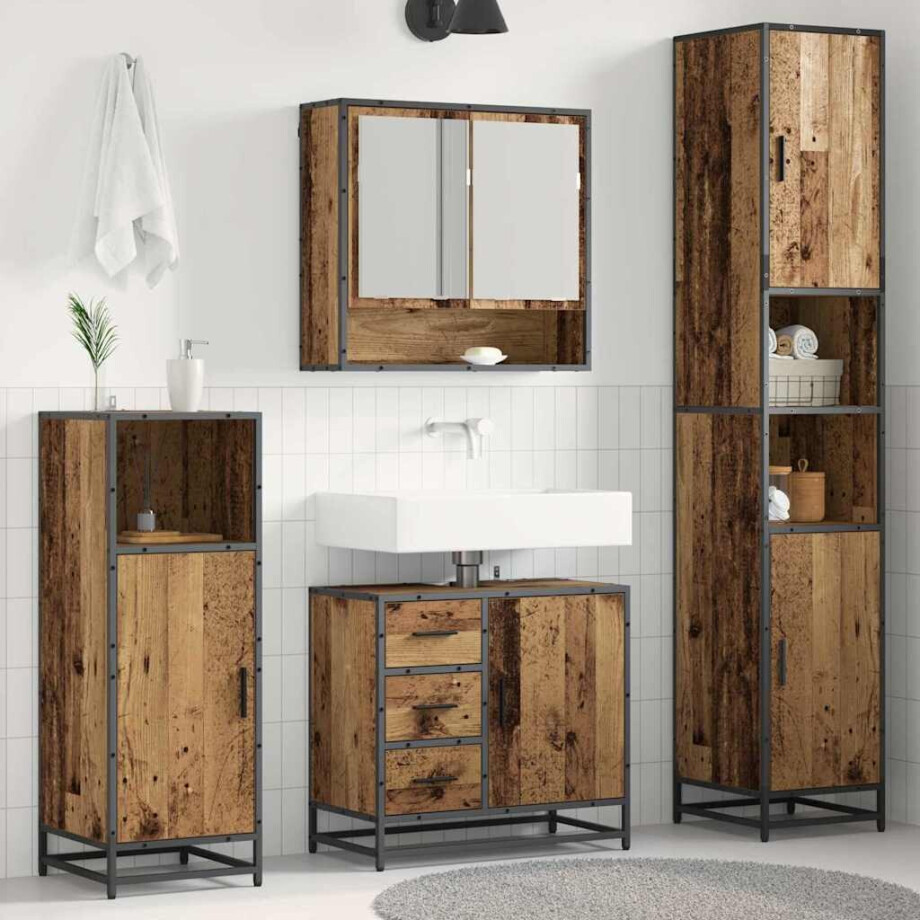 vidaXL Badkamermeubelset met lade 3 pcs Oud Hout Bewerkt hout afbeelding 1