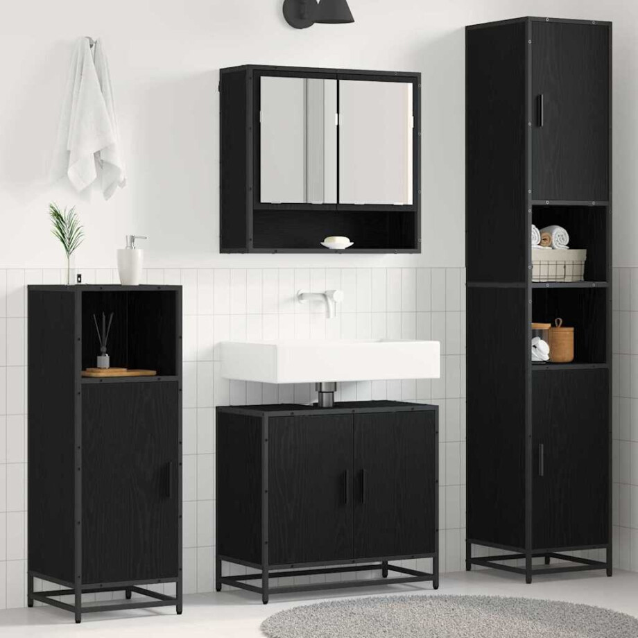 vidaXL Badkamermeubelset met plank 3 pcs Zwart Eiken Bewerkt hout afbeelding 1