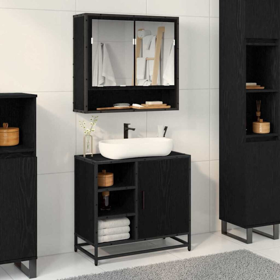 vidaXL Badkamermeubelset met lade 2 pcs Zwart Eiken Bewerkt hout afbeelding 1