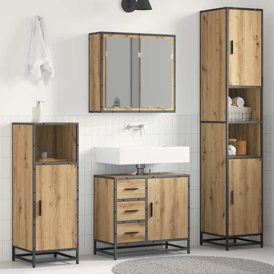 vidaXL Badkamermeubelset met lade 4 pcs Artisan Eiken Bewerkt hout afbeelding 1