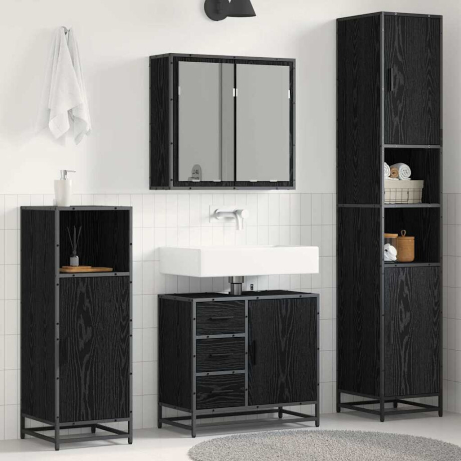 vidaXL Badkamermeubelset met lade 4 pcs Zwart eiken 65 x 33 x 60 cm vidaXL Badkamermeubelset met lade 4 pcs Zwart eiken 65 x 33 x 60 cm afbeelding 1