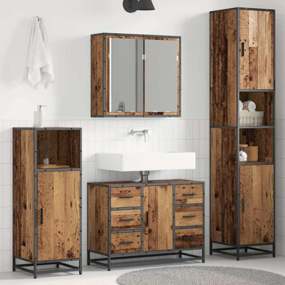 vidaXL Badkamermeubelset met lade 3 pcs Oud Hout Bewerkt hout vidaXL Badkamermeubelset met lade 3 pcs Oud Hout Bewerkt hout afbeelding 1