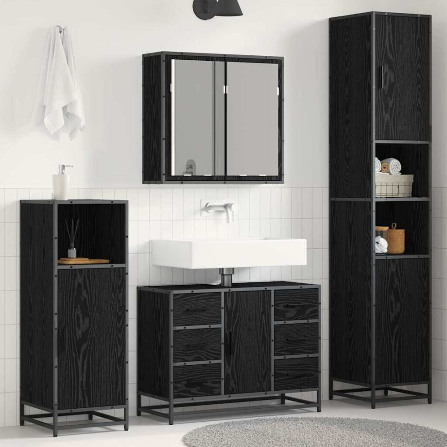 vidaXL Badkamermeubelset met lade 3 pcs Zwart eiken 80 x 33 x 60 cm afbeelding 1