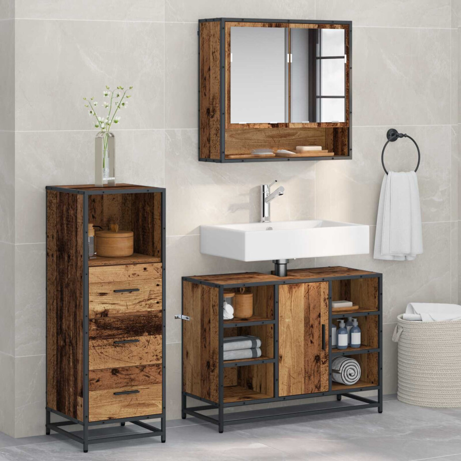 vidaXL Badkamermeubelset met lade 3 pcs Oud Hout Bewerkt hout afbeelding 1