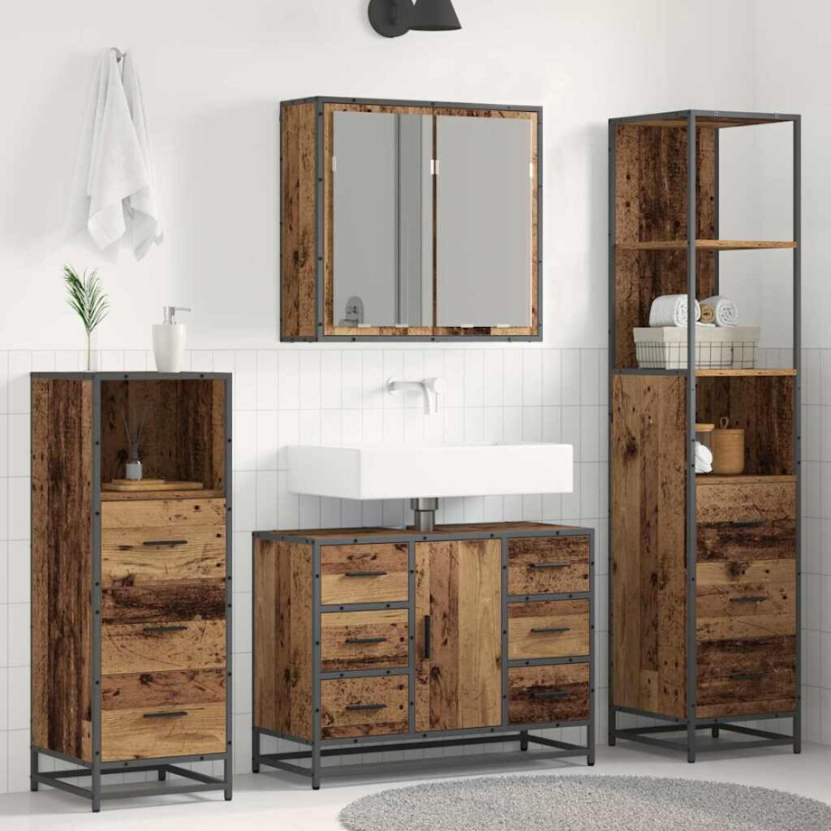 vidaXL Badkamermeubelset met lade 4 pcs Oud hout Bewerkt hout vidaXL Badkamermeubelset met lade 4 pcs Oud hout Bewerkt hout afbeelding 1