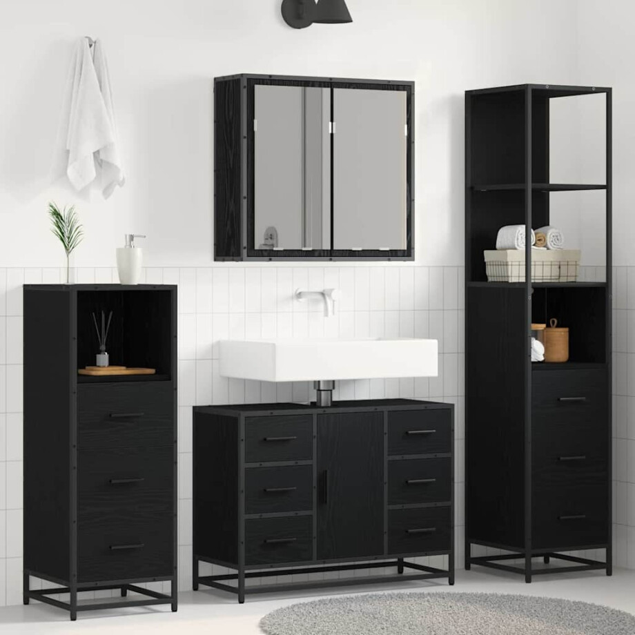 vidaXL Badkamermeubelset met lade 4 pcs Zwart eiken 80 x 33 x 60 cm vidaXL Badkamermeubelset met lade 4 pcs Zwart eiken 80 x 33 x 60 cm afbeelding 1