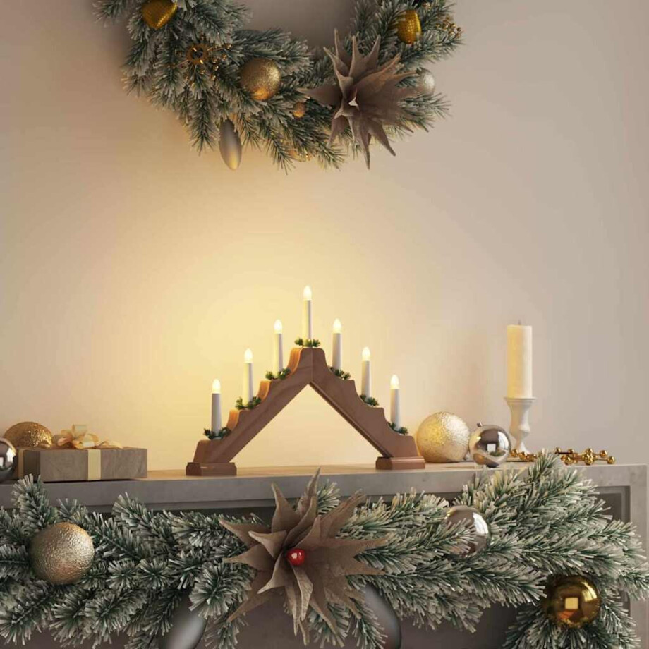 vidaXL Kerst Kaars Brug Bruin 39.5 x 5 x 29 cm Massief grenenhout afbeelding 1