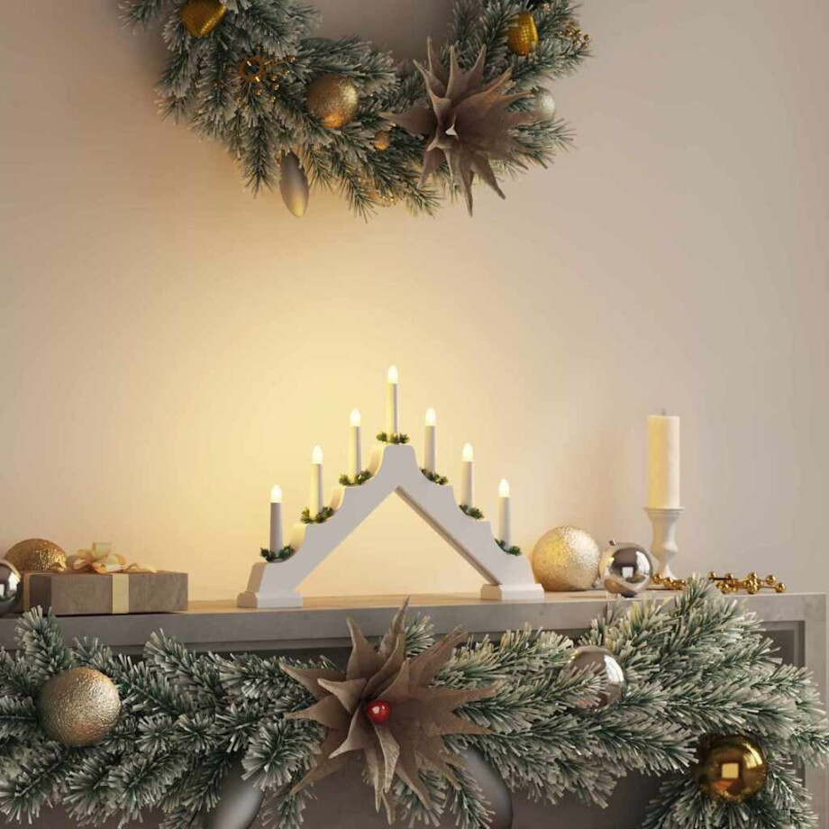 vidaXL Kerst Kaars Brug Wit 39.5 x 5 x 29 cm Massief grenenhout afbeelding 1