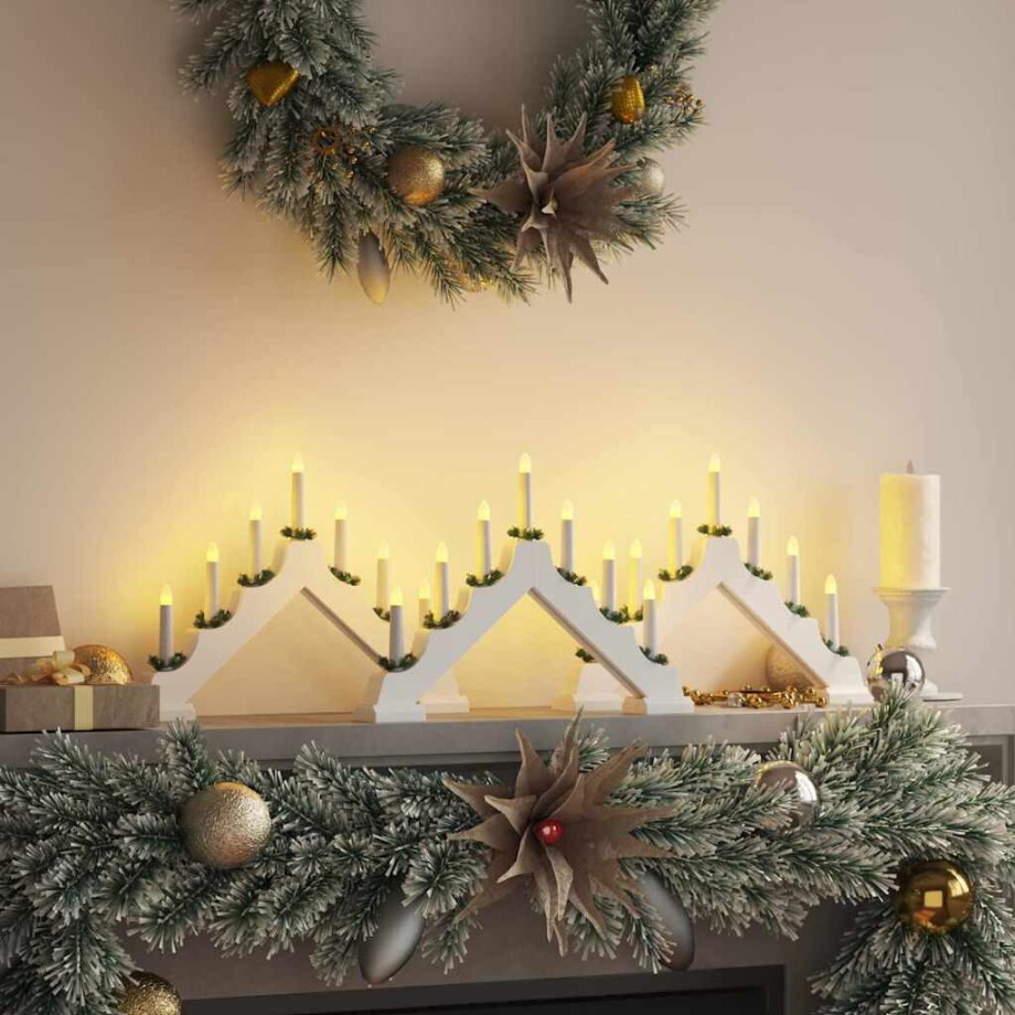 vidaXL Kerst Kaars Brug 3 pcs Wit 39.5 x 5 x 29 cm Massief grenenhout afbeelding 1