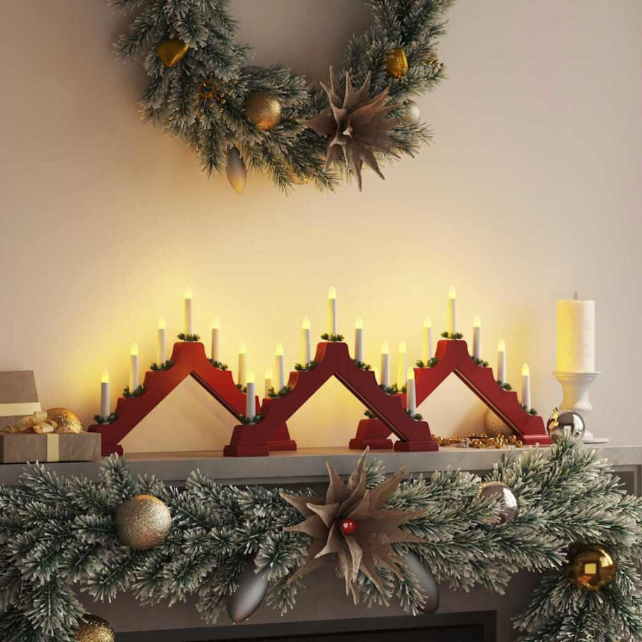 vidaXL Kerst Kaars Brug 3 pcs Rood 39.5 x 5 x 29 cm Massief grenenhout afbeelding 1