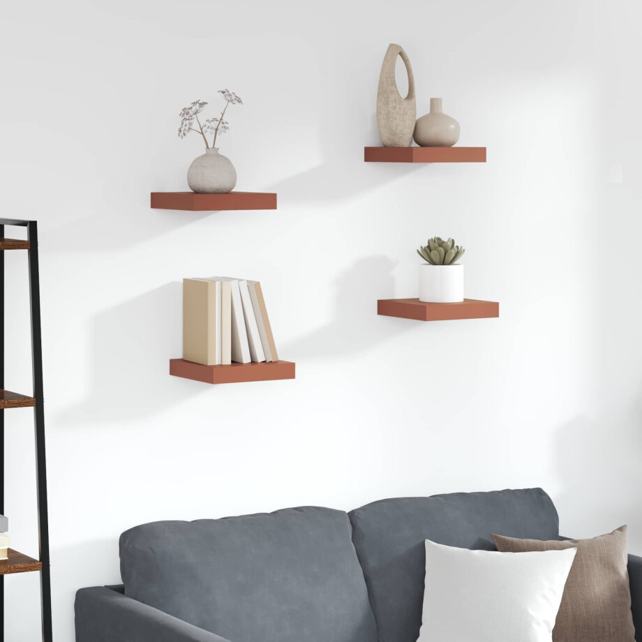 vidaXL Wandplank met opslag 4 pcs Rood 23 x 23,5 x 4 cm Bewerkt hout afbeelding 1