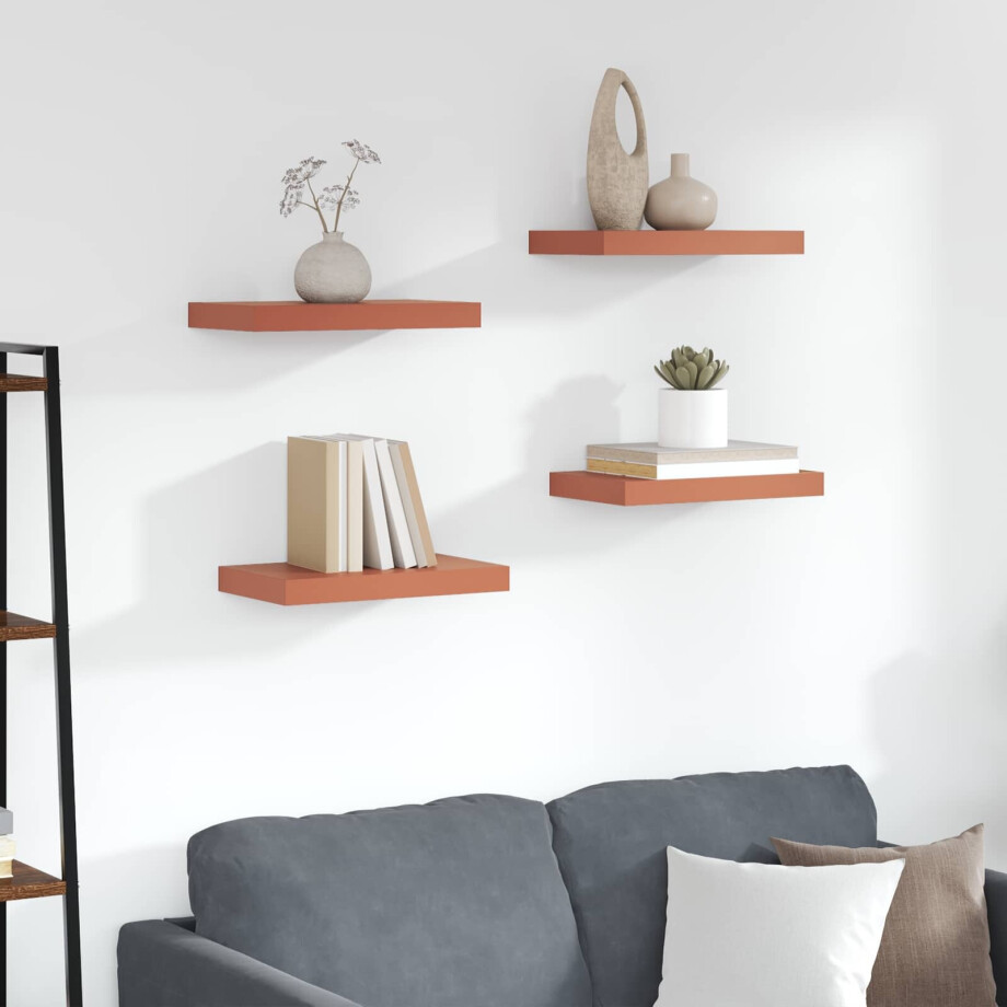 vidaXL Wandplank met opslag 4 pcs Rood 40 x 23,5 x 4 cm Bewerkt hout afbeelding 1