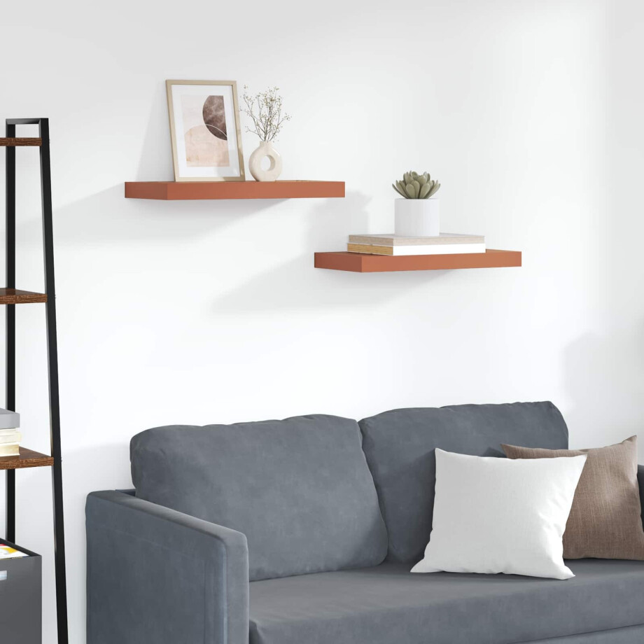 vidaXL Wandplank Wandgemonteerd 2 pcs Rood 50 x 23 x 4 cm Bewerkt hout afbeelding 1