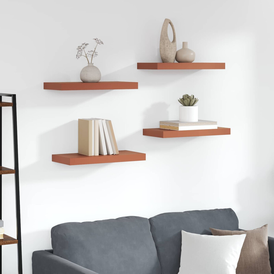 vidaXL Wandplank Wandgemonteerd 4 pcs Rood 50 x 23 x 4 cm Bewerkt hout afbeelding 1