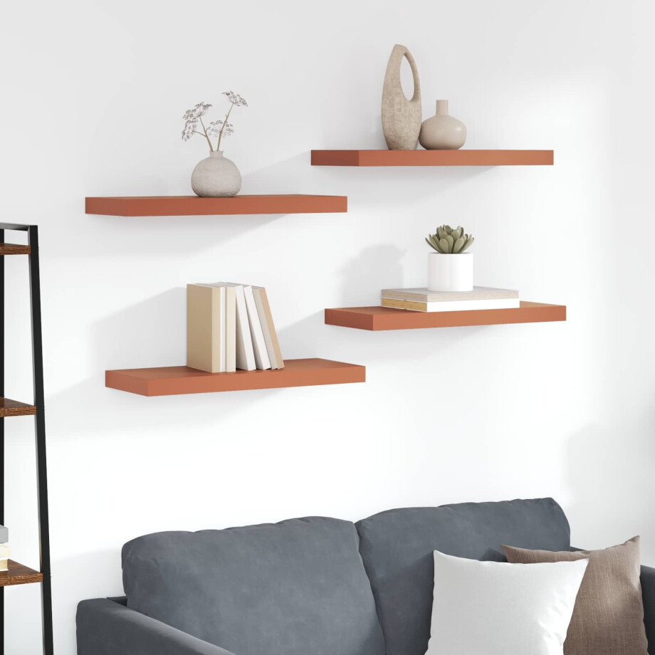 vidaXL Wandplank Wandgemonteerd 4 pcs Rood 60 x 23 x 4 cm Bewerkt hout afbeelding 1