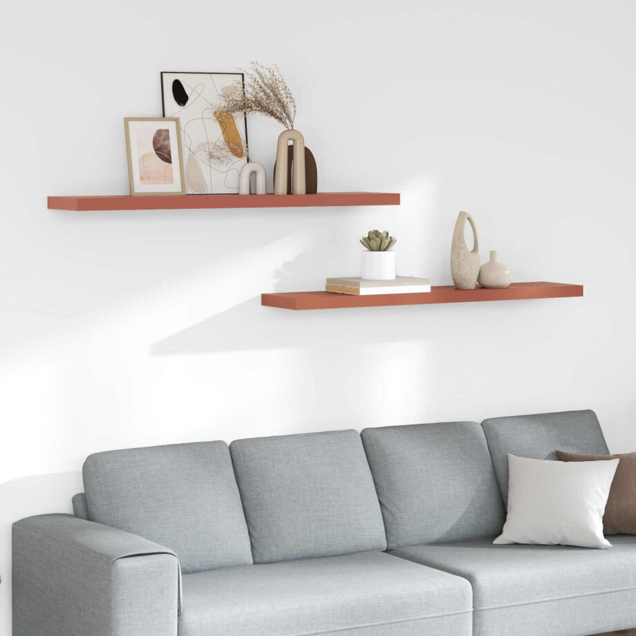 vidaXL Wandplank met opslag 2 pcs Rood 120 x 23,5 x 4 cm Bewerkt hout afbeelding 1