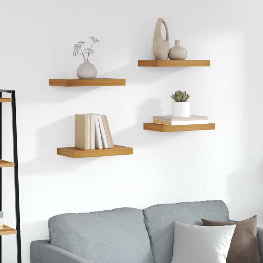 vidaXL Wandplank met opslag 4 pcs Bruin 40 x 23,5 x 4 cm Bewerkt hout afbeelding 1