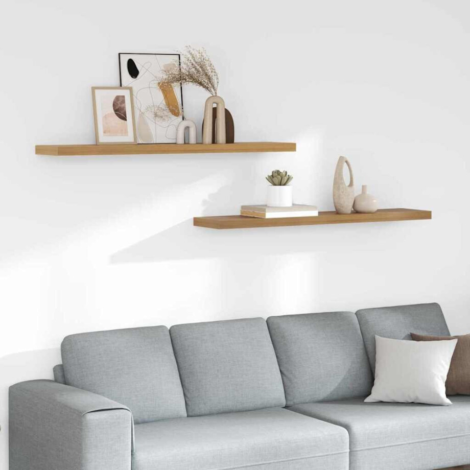 vidaXL Wandplank met opslag 2 pcs Bruin 120 x 23,5 x 4 cm Bewerkt hout afbeelding 1