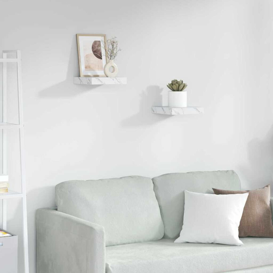 vidaXL Wandplank 2 pcs Wit Marmer 23 x 23,5 x 4 cm Bewerkt hout afbeelding 1