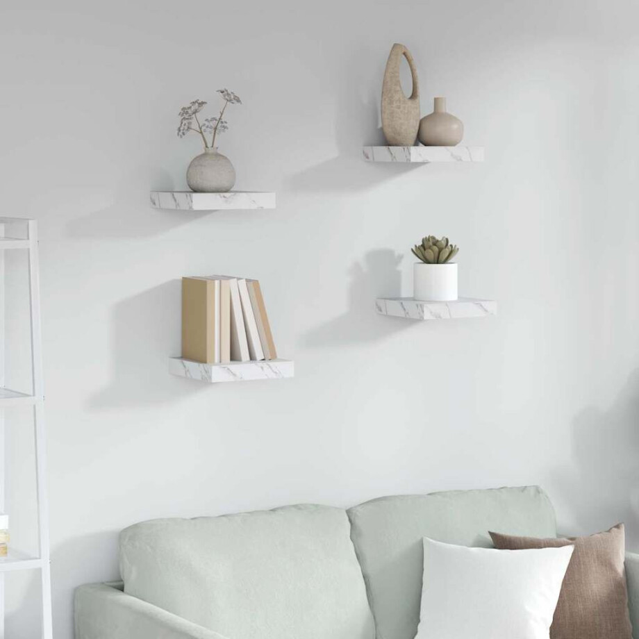 vidaXL Wandplank 4 pcs Wit Marmer 23 x 23,5 x 4 cm Bewerkt hout afbeelding 1