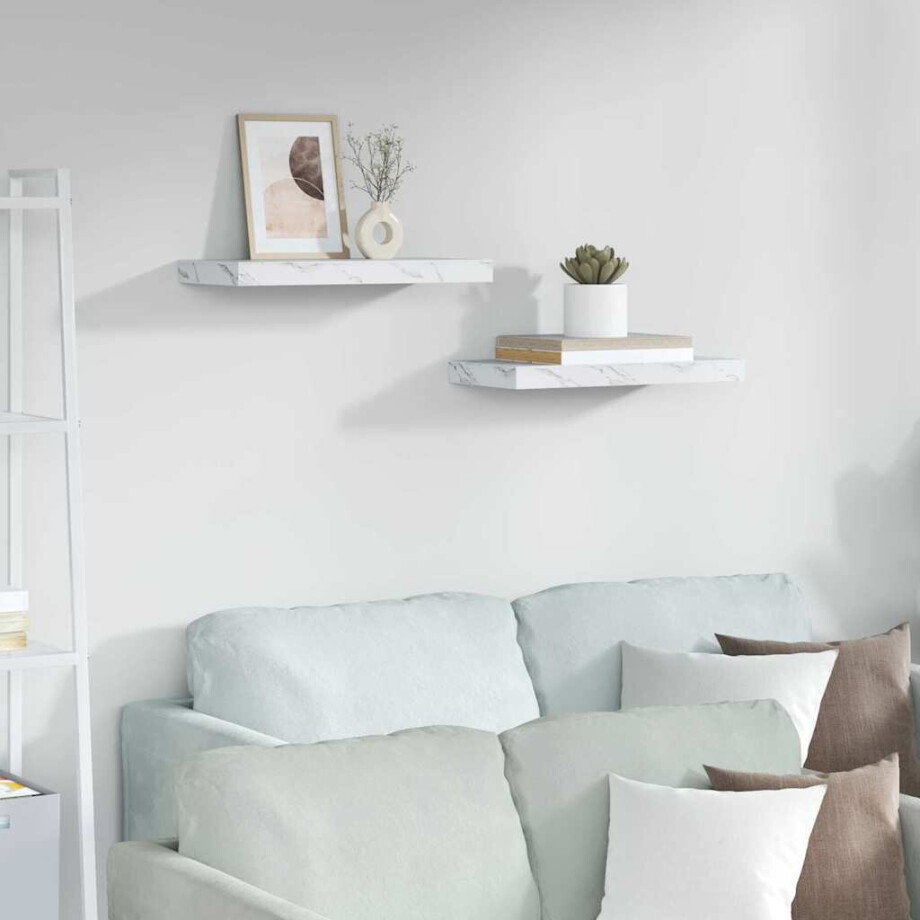 vidaXL Wandplank 2 pcs Wit Marmer 50 x 23,5 x 4 cm Bewerkt hout afbeelding 1