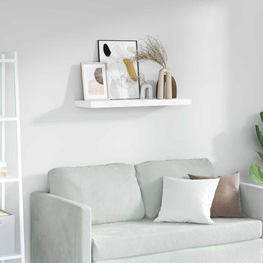 vidaXL Wandplank met opslag Wit Marmer 80 x 23,5 x 4 cm Bewerkt hout afbeelding 1