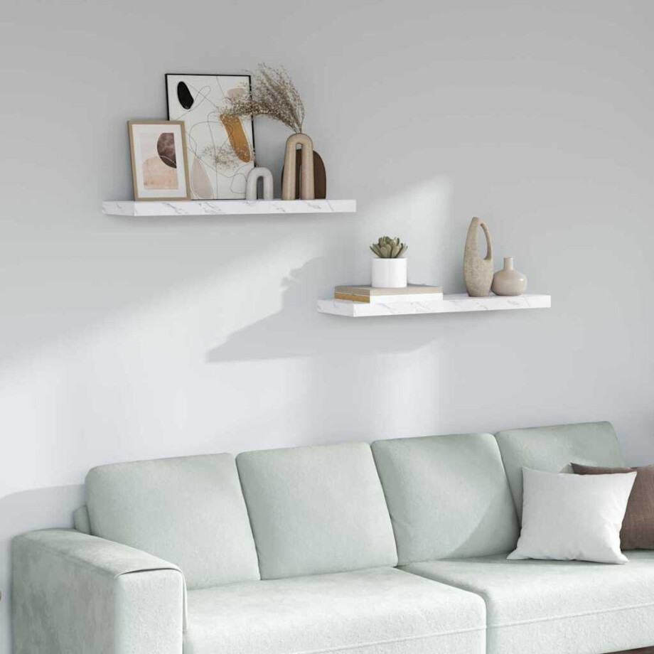 vidaXL Wandplank 2 pcs Wit Marmer 80 x 23,5 x 4 cm Bewerkt hout afbeelding 1