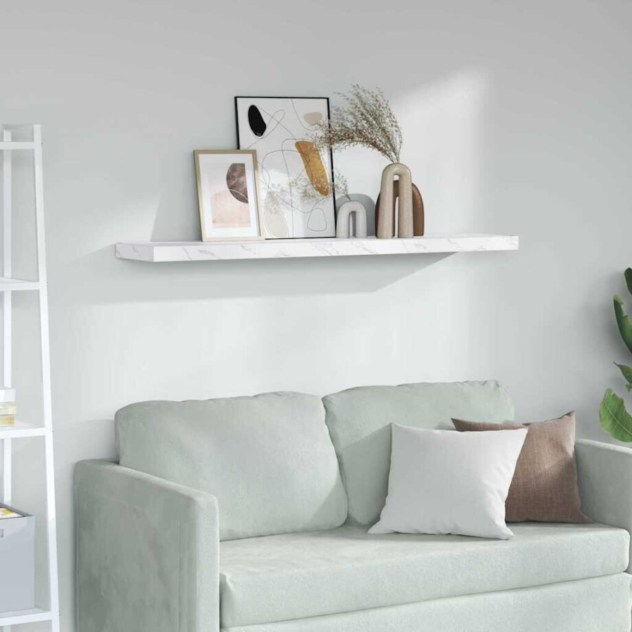 vidaXL Wandplank met opslag Wit Marmer 120 x 23,5 x 4 cm Bewerkt hout afbeelding 1