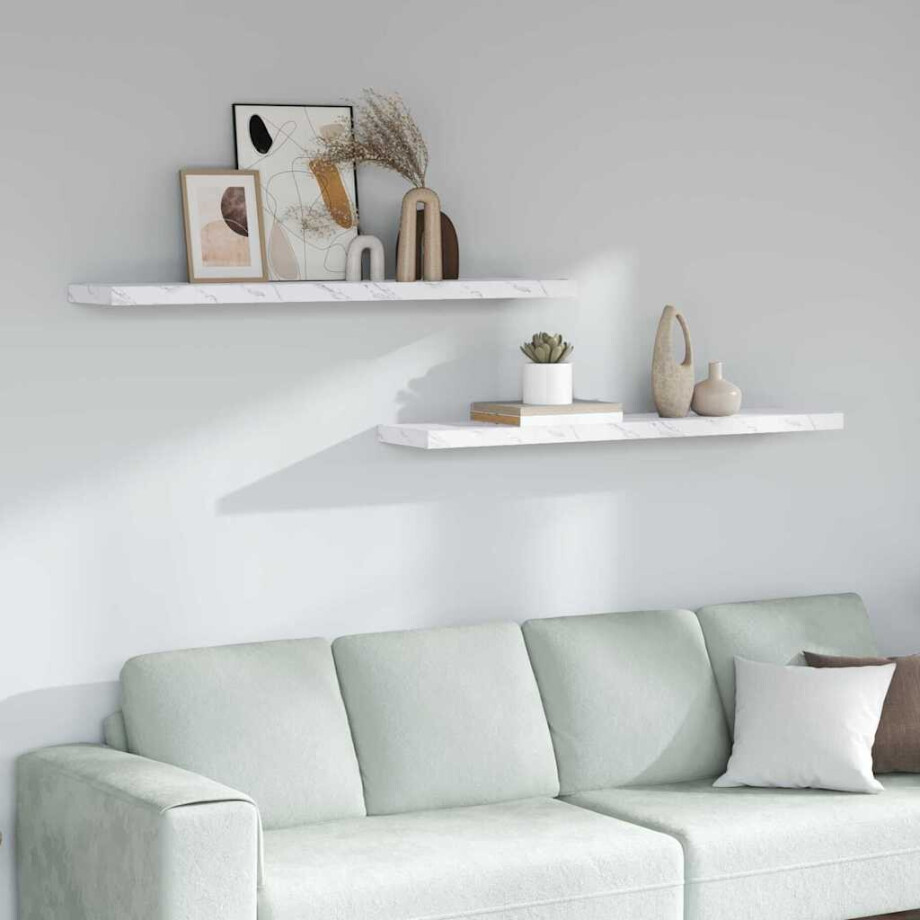 vidaXL Wandplank 2 pcs Wit Marmer 120 x 23,5 x 4 cm Bewerkt hout afbeelding 1