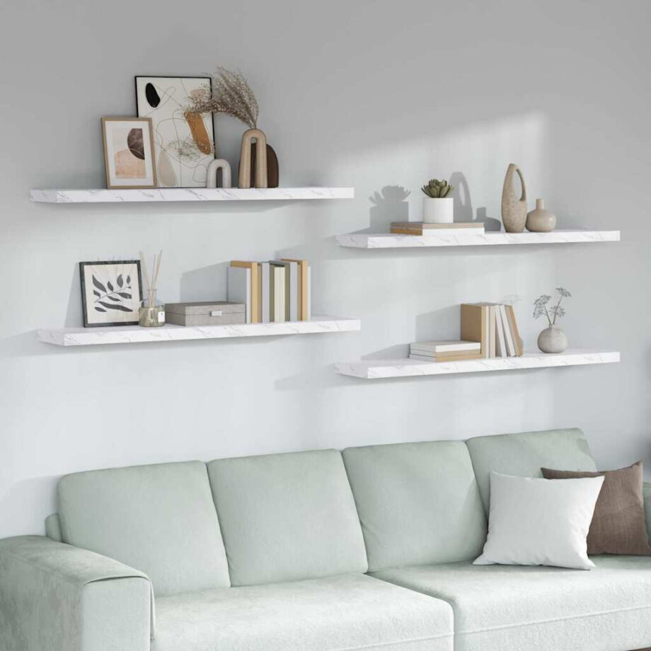 vidaXL Wandplank 4 pcs Wit Marmer 120 x 23,5 x 4 cm Bewerkt hout afbeelding 1