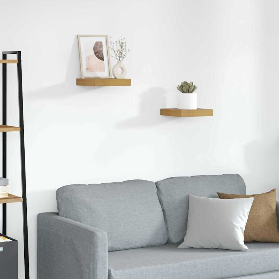 vidaXL Wandplank met opslag 2 pcs Beige 23 x 23,5 x 4 cm Bewerkt hout afbeelding 1