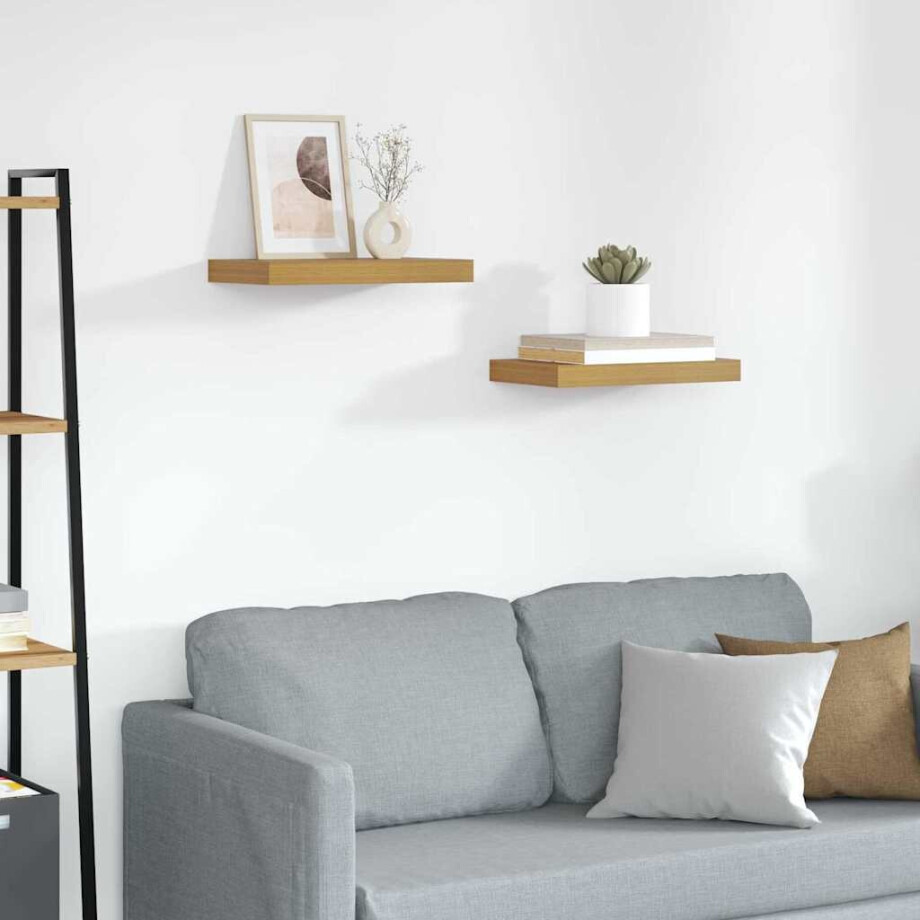 vidaXL Wandplank met opslag 2 pcs Beige 40 x 23,5 x 4 cm Bewerkt hout afbeelding 1