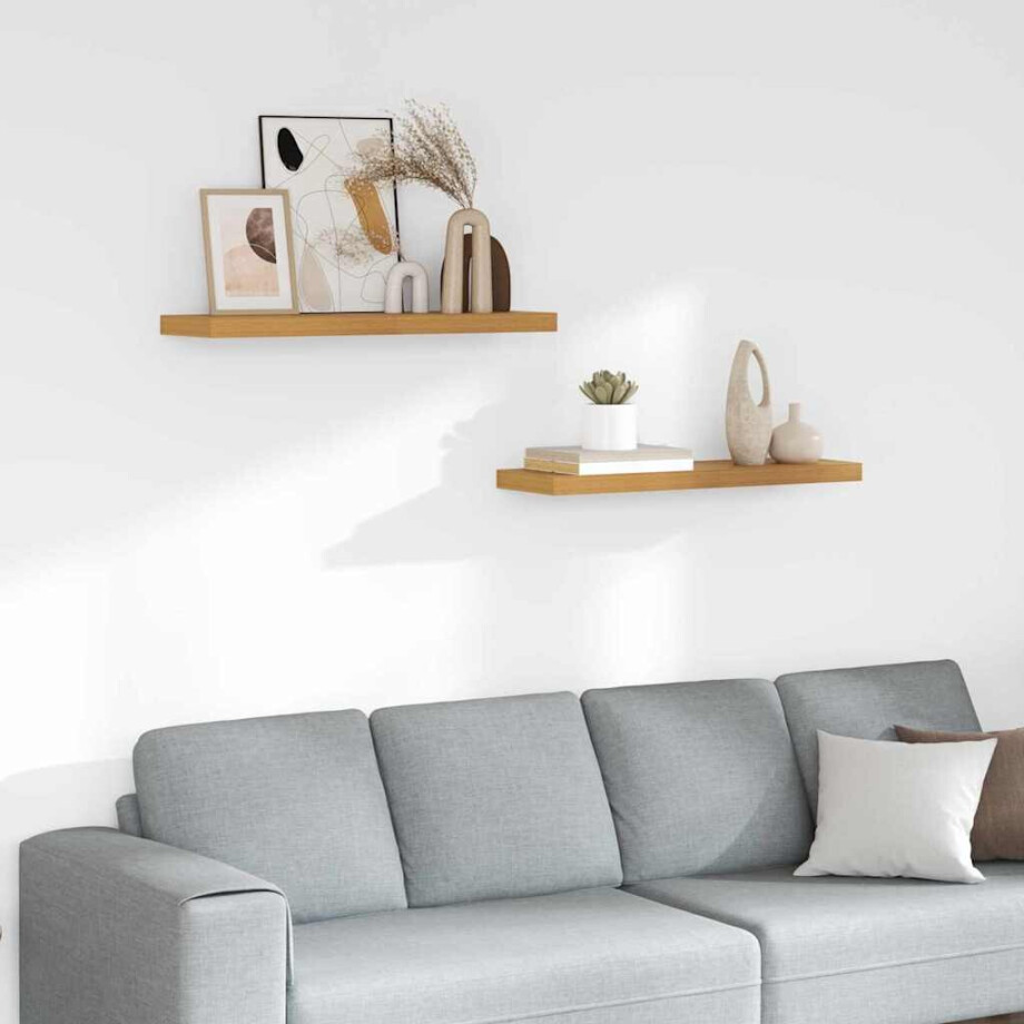 vidaXL Wandplank met opslag 2 pcs Beige 90 x 23,5 x 4 cm Bewerkt hout afbeelding 1