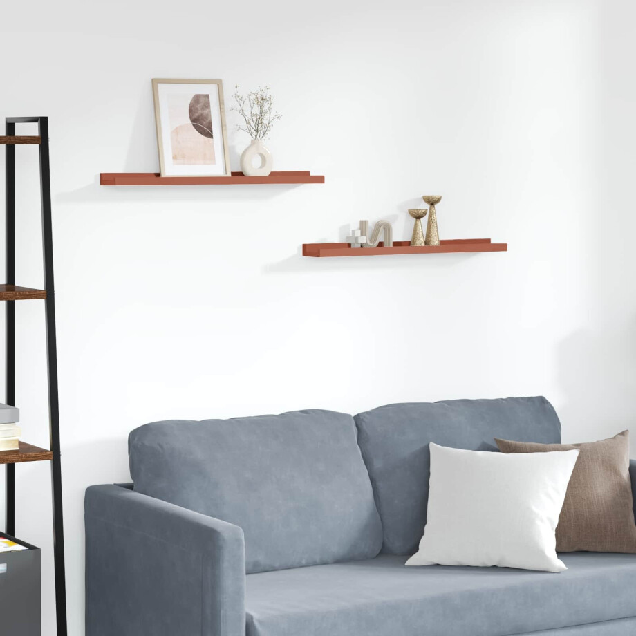 vidaXL Wandplank met plank 2 pcs Rood 60 x 9 x 3 cm Bewerkt hout afbeelding 1