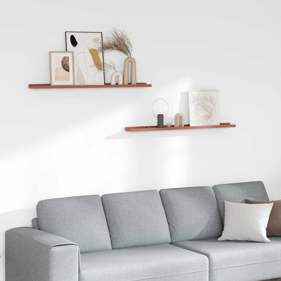 vidaXL Wandplank met plank 2 pcs Rood 100 x 9 x 3 cm Bewerkt hout afbeelding 1