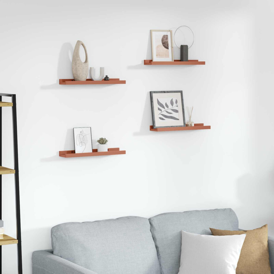 vidaXL Wandplank met plank 4 pcs Rood 40 x 9 x 3 cm Bewerkt hout afbeelding 1