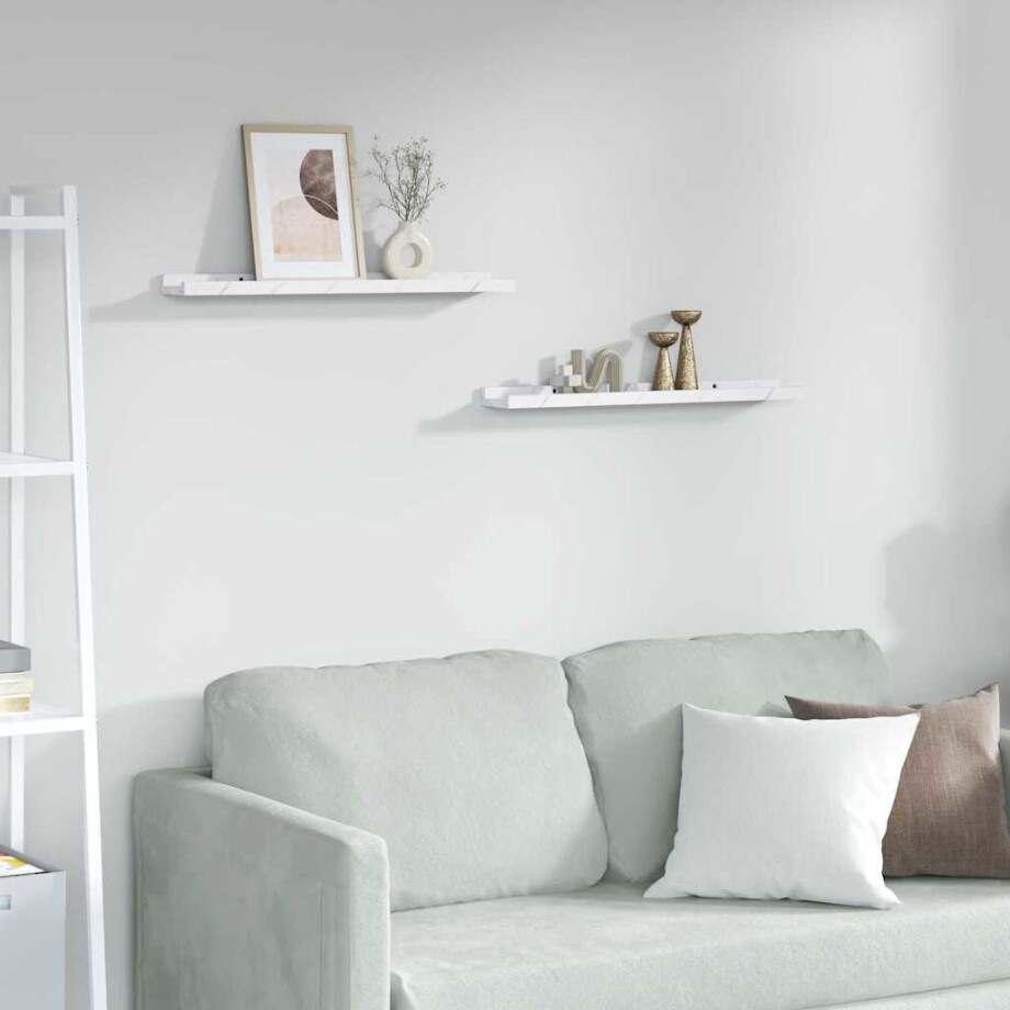 vidaXL Wandplank met plank 2 pcs Wit Marmer 60 x 9 x 3 cm Bewerkt hout afbeelding 1