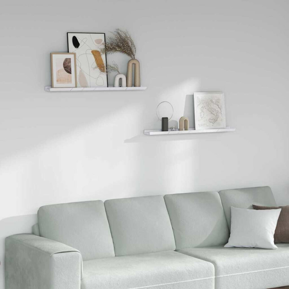 vidaXL Wandplank met plank 2 pcs Wit Marmer 80 x 9 x 3 cm Bewerkt hout afbeelding 1