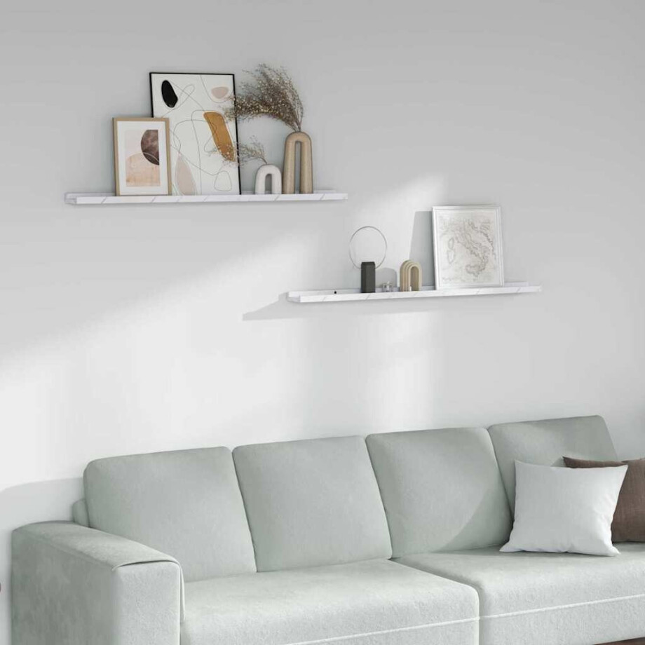 vidaXL Wandplank 2 pcs Wit Marmer 100 x 9 x 3 cm Bewerkt hout afbeelding 1