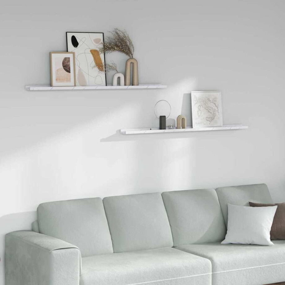 vidaXL Wandplank 2 pcs Wit Marmer 115 x 9 x 3 cm Bewerkt hout afbeelding 1