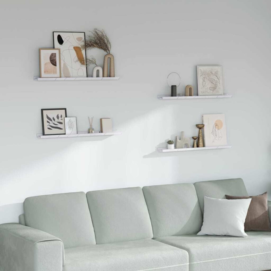 vidaXL Wandplank met plank 4 pcs Wit Marmer 80 x 9 x 3 cm Bewerkt hout afbeelding 1